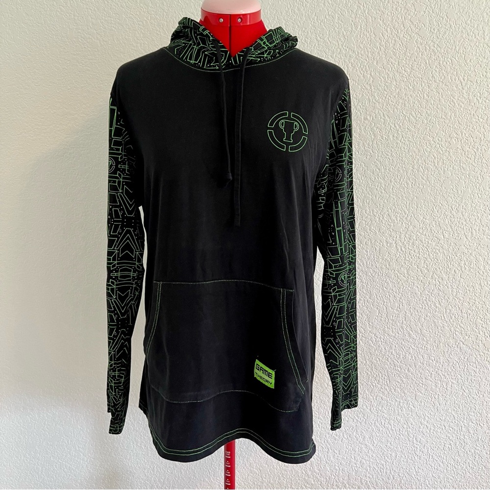 Game Theory Wear Black with Neon Green Hoodie Long Sleeve Sweatshirt Medium